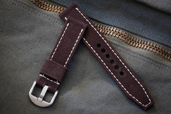 Espresso Brown Watch Strap from 12oz Cotton Canvas  in 20mm, 22mm 24mm sizes