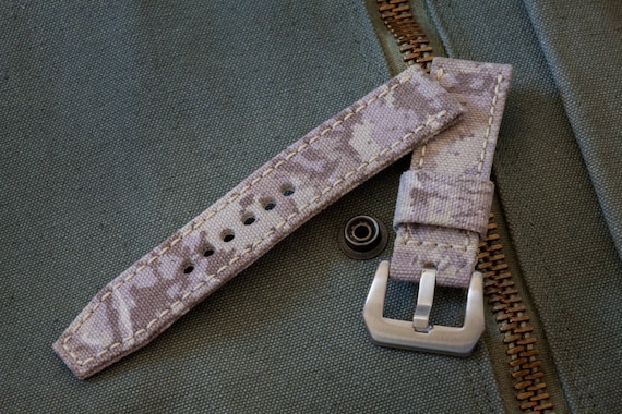 Desert Camo Watch strap from 12oz  Cotton Canvas in 20mm, 22mm, 24mm, 26mm sizes