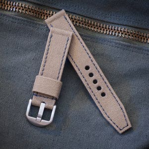 Dark Khaki Watch strap from 12oz  Cotton Canvas in 20mm, 22mm, 24mm, 26mm sizes