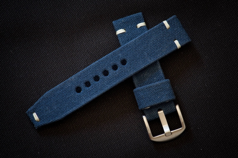 Navy Blue Canvas Watch Strap With Tack Stitching in 20mm Etsy