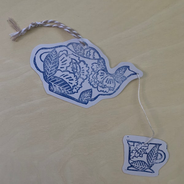 Little Tea Pot Paper Ornament - Linocut Design