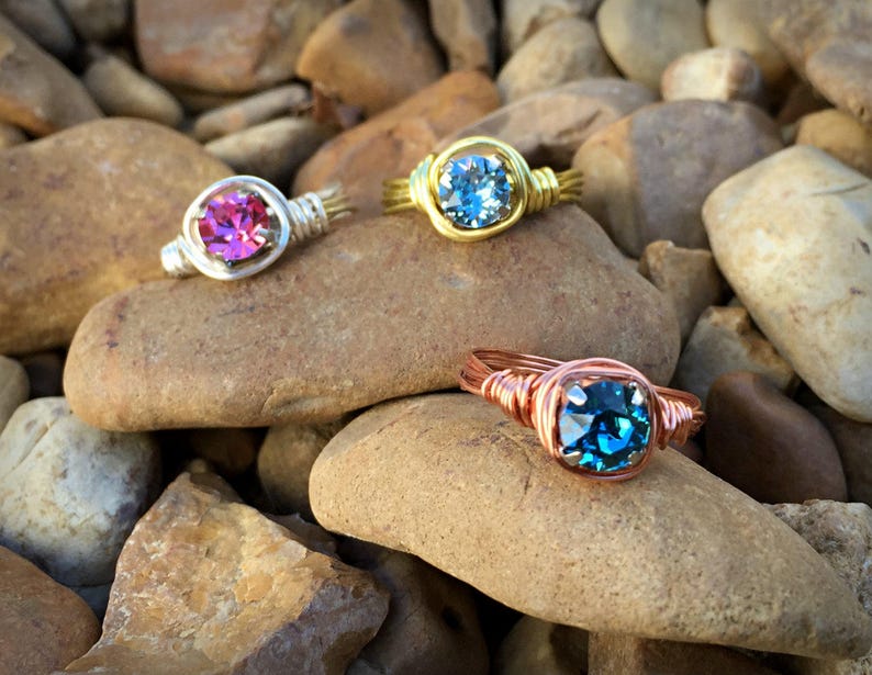 Various Crystals GOLD Copper Wire Ring