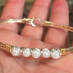 pearl wire bracelet silver, gold, or mixed