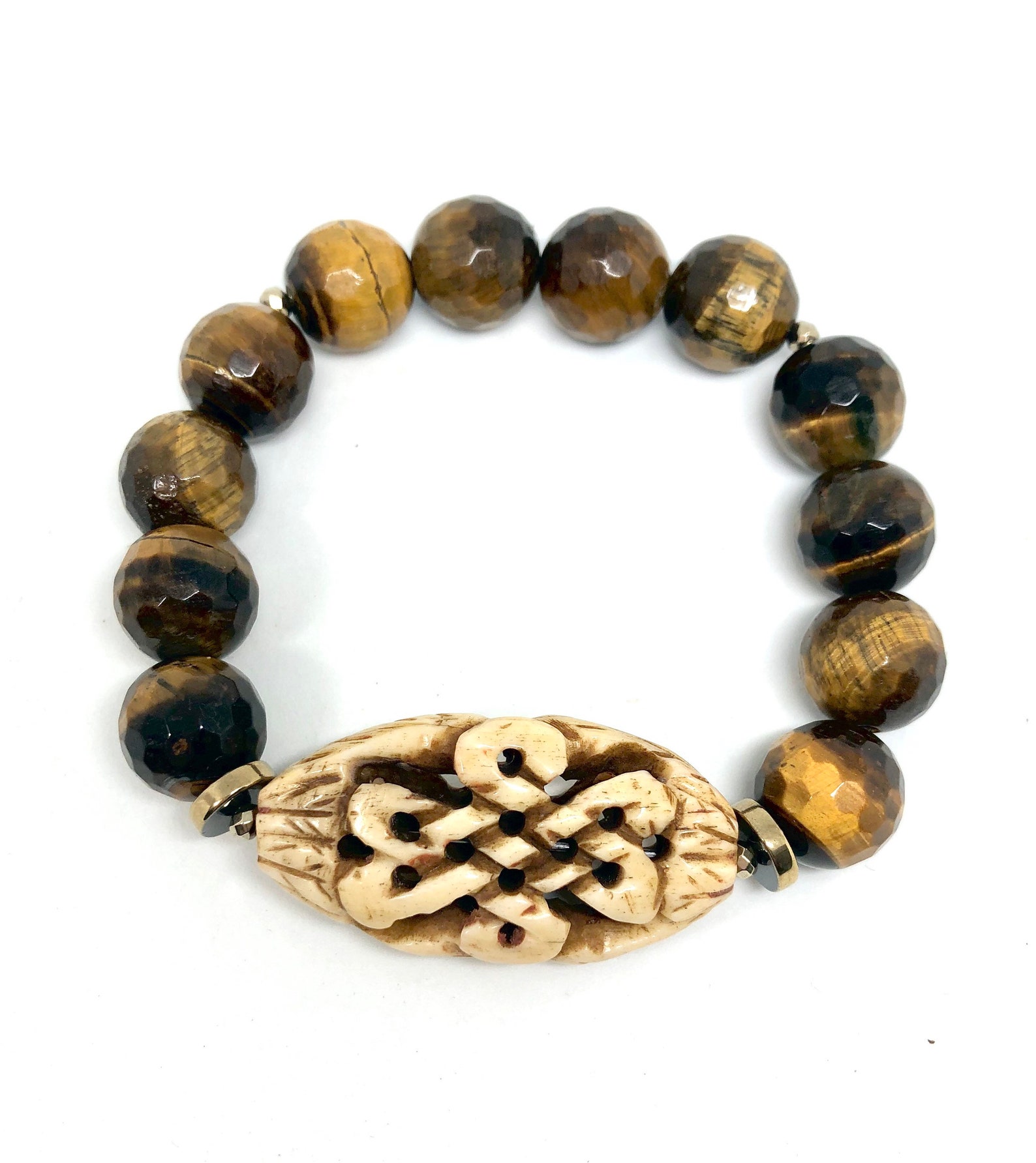 Carved Bone Gemstone Stretch Bracelets Unisex Bracelets Etsy