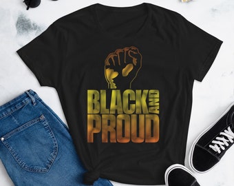 Women's Black and Proud Tee Power Fist Short-Sleeve T-Shirt