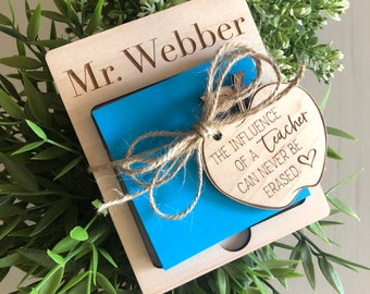 Personalized Engraved Wood Teacher Sticky Note Pad Holder