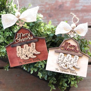 Personalized Cowboy Boot Family Christmas Ornament - Rustic Farmhouse Decor