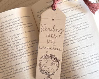 Laser Engraved Wooden Bookmark – Globe, Wanderlust Gift