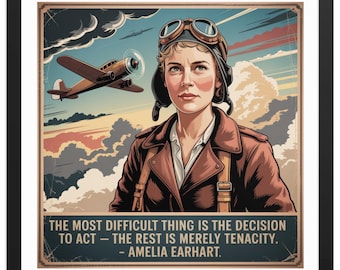 Amelia Earhart Framed Quote Poster: Vintage Aviation Wall Art