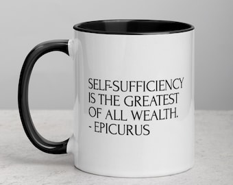 Epicurus Quote Mug: Self-Sufficiency Philosophy Gift