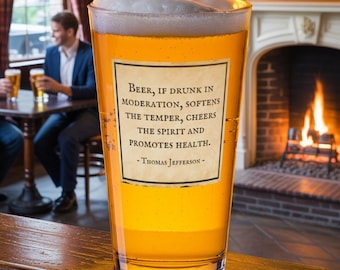 Thomas Jefferson Beer Glass: 16 oz Shaker Pint - Patriot History Gift