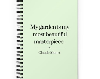 Monet Spiral Notebook: Gardening Quote, Light Green, 140 Dotted Pages