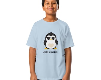 Just Chillin' Penguin Kids T-shirt: Unisex Crew Neck Tshirt
