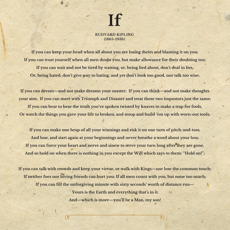 IF Poem By Rudyard Kipling Printable Digital Downloadable Etsy