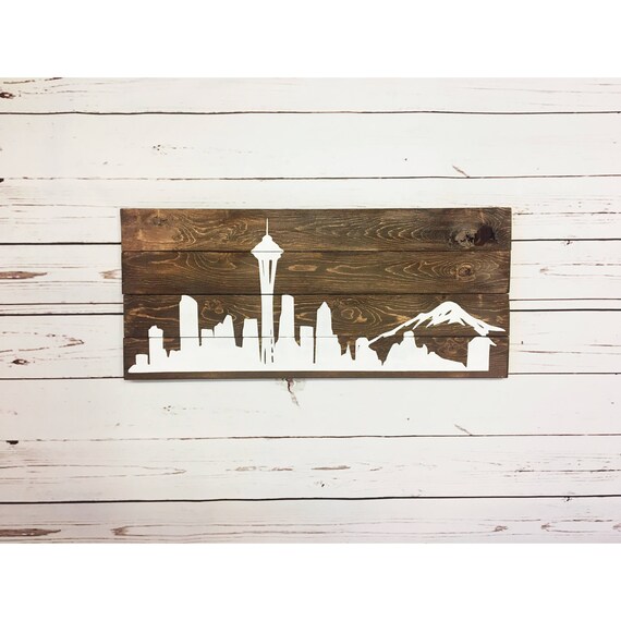 seattle washington skyline wood