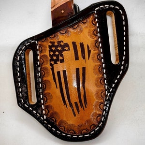 Cross and American flag sheath for Trapper & Stockman Style knives