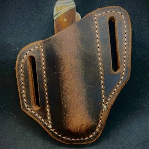 Crazy , Crazy Horse Etui style pancake Buffalo véritable pour les couteaux style trappeur pour papa ou grand-père