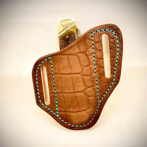 Alligator Print Bison Brown Trapper Knife Sheath