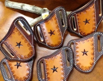 Texas Star pancake knife Sheath for trapper and stockman style pocketknives