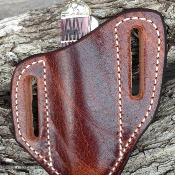 Antique Brown Buffalo Pancake sheath for Trapper style knives