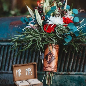 Bridal Bouquet Wrap Custom tooled Leather