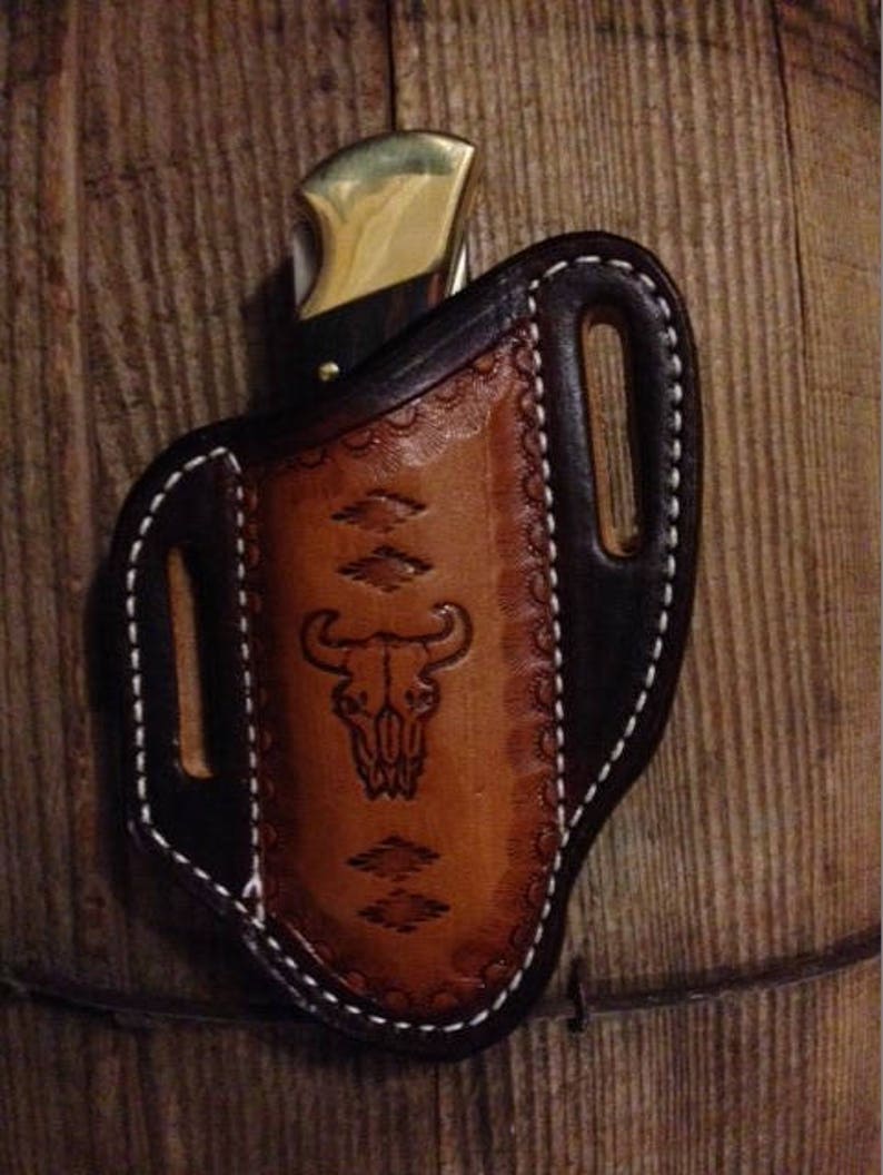 Buck 110 Knife Sheath Tooled With Steer Head Brown & Saddle Etsy
