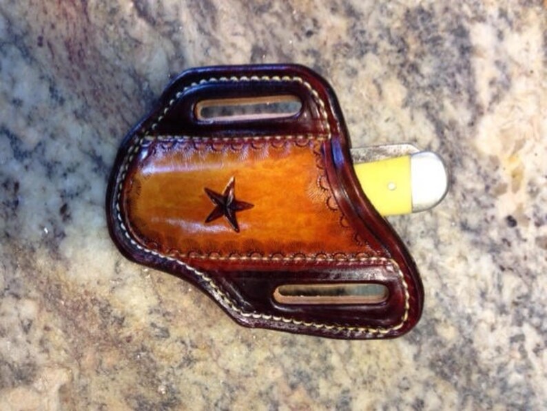 Tooled Texas Star Pancake Knife Sheath for Trapper Style Etsy
