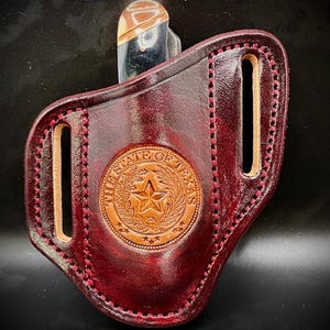Étui pour couteau de trappeur Texas Seal Bourgogne et havane