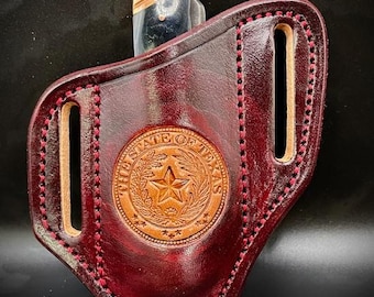 Texas Seal Burgandy and Tan Trapper Knife sheath