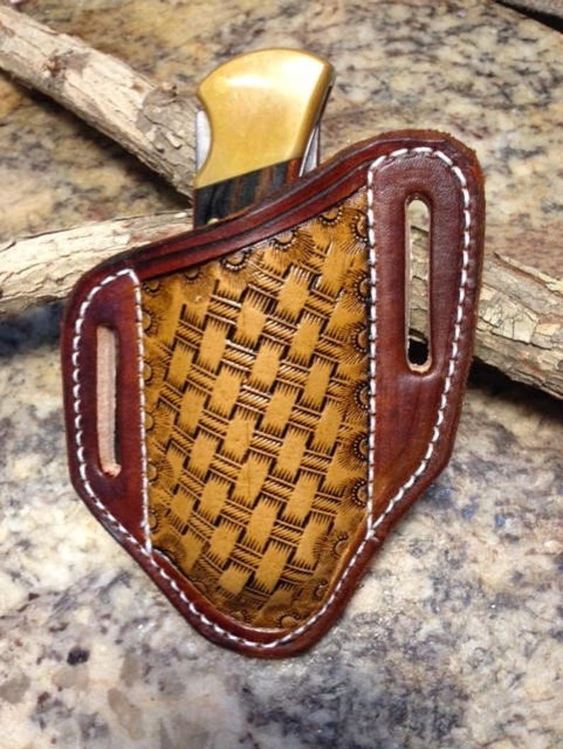 Tooled Basketweave Pancake Style Sheath for the Buck 110 Knife Etsy