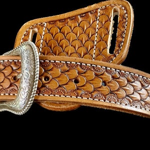 Quality Dragon Scale / Fish scale tooled belt and Trapper sheath