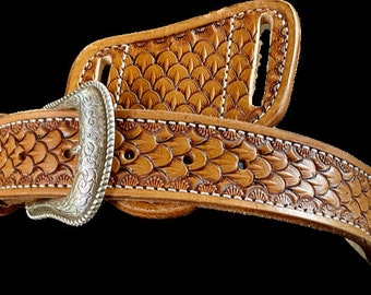 Quality Dragon Scale / Fish scale tooled belt and Trapper sheath