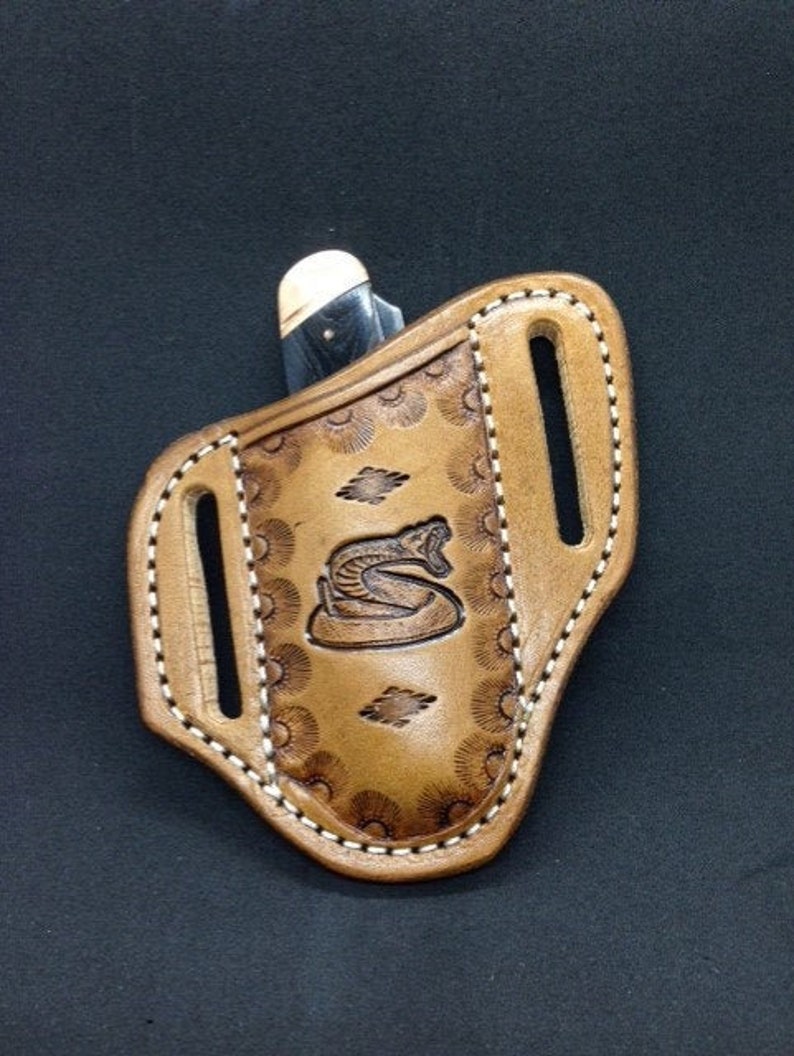 Tooled Rattle Snake Trapper Style Pancake Knife Sheath Etsy