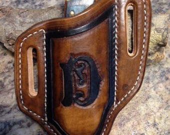 Monogrammed Custom Tooled leather Sheath for the Buck 110 Knives and the full size Sod Buster knives