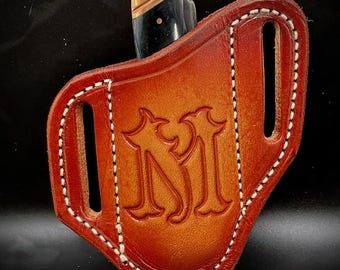 Quality Monogrammed Trapper Style knife Sheaths for men or women
