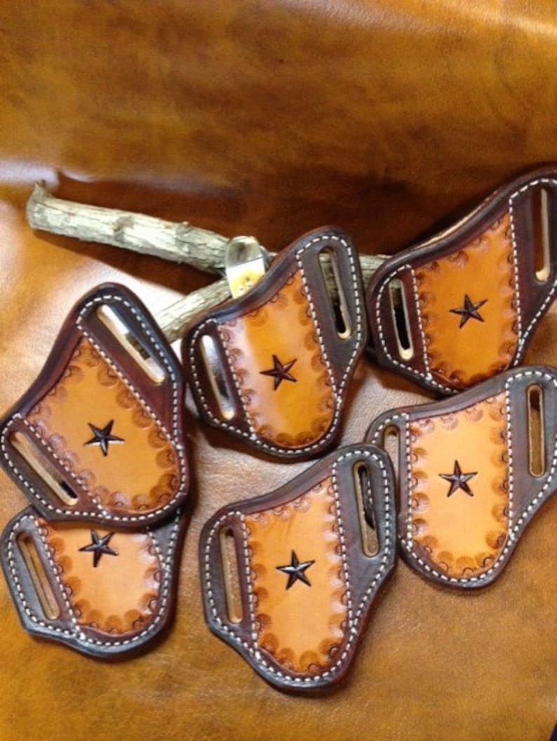 Tooled Texas Star Pancake Knife Sheath for Trapper Style Etsy