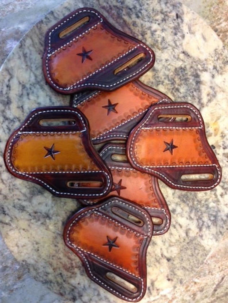 Tooled Texas Star Pancake Knife Sheath for Trapper Style Etsy