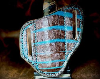 Brown Genuine Gator with Turquoise accents Trapper sheath