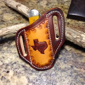 Fodero per coltello da pancake stile Trapper dello stato del Texas lavorato a mano per coltelli in stile Trapper e stockman