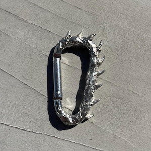 Spiked Punk Carabiner Keychain: Soft Soldered Metal Bag Charm