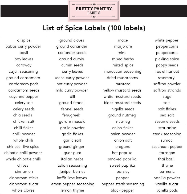 100 Spice jar labels water resistant vinyl