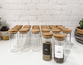 175ml Bamboo Spice Jars Bundle - 24 Jars + Spice Label Set