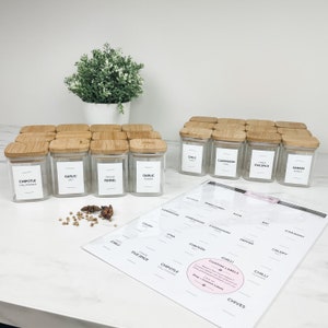 200ml Square Bamboo Spice Jar Bundle - 24 Jars + Spice Label Set