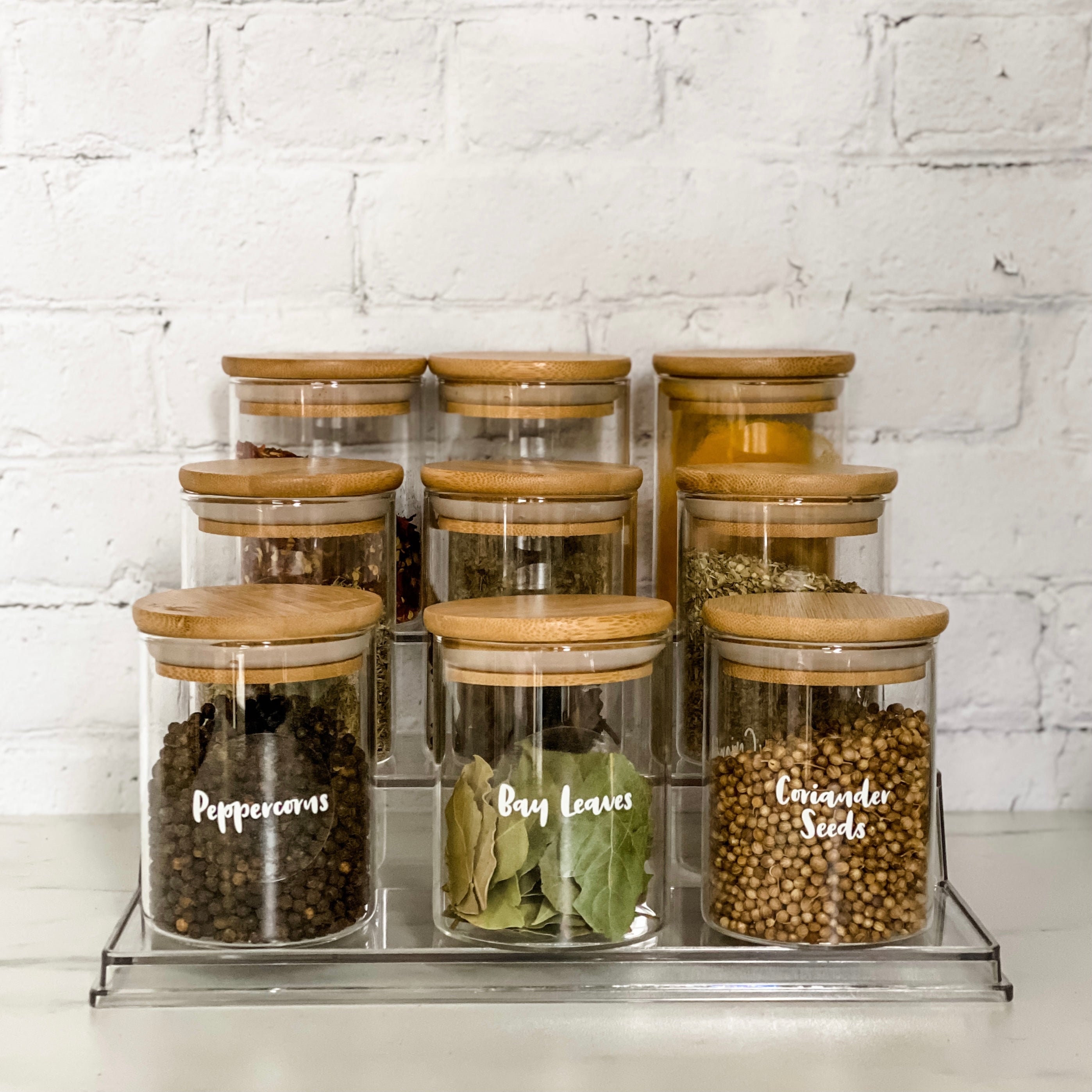 ALANI Slim Glass Spice Jars With Bamboo Lid Size 210ml Organise Pantry 