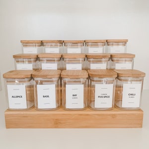 200ml Square Bamboo Spice Jar Bundle with Bamboo Step