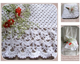 Bébé garçons filles Romany espagnol Tricot Couverture Châle Baptême Dentelle Blanc ***