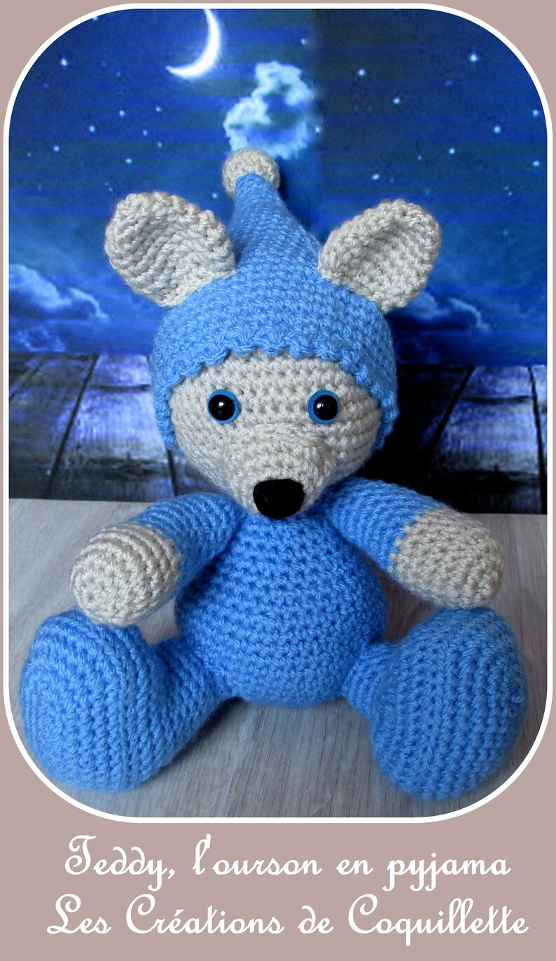 amigurumi child blue pajamas gift Bear crochet beige handmade Christmas Pooh plush child Xmas Doudou birthday