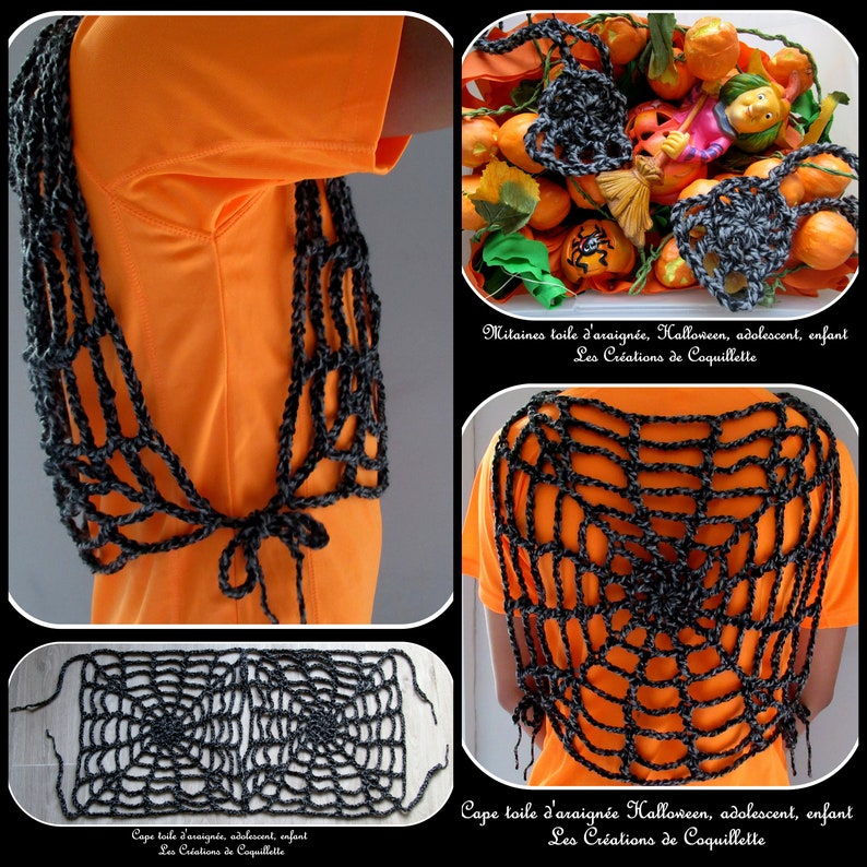gift handmade child mittens crochet disguise adult grayblack cobweb teen Cape unisex handmade Halloween