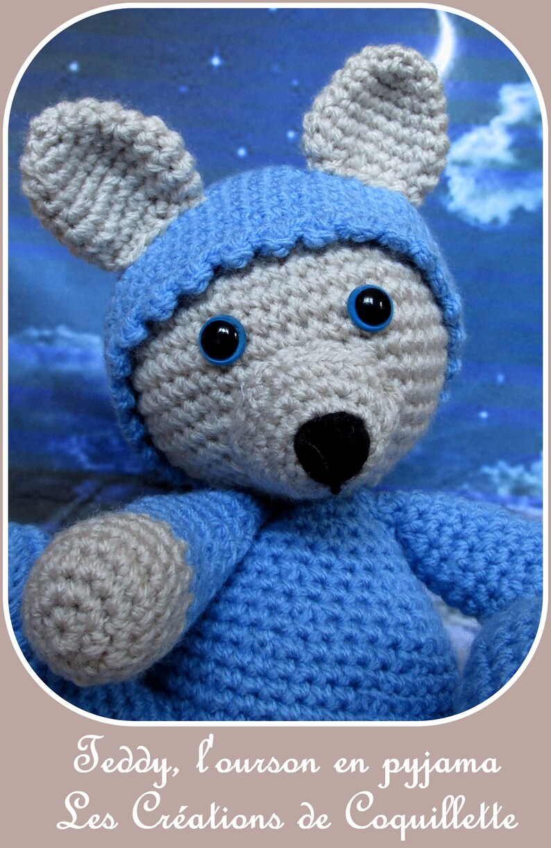 amigurumi child blue pajamas gift Bear crochet beige handmade Christmas Pooh plush child Xmas Doudou birthday