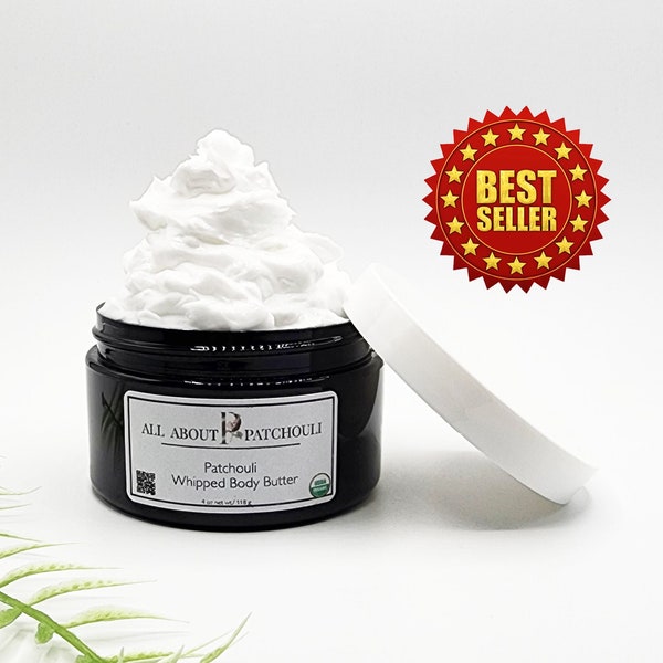 Patchouli Whipped Shea Body Butter, Organic Moisturizing Lotion, Silky Smooth Non-Greasy Hydrating & Lightweight Cream, All about Patchouli